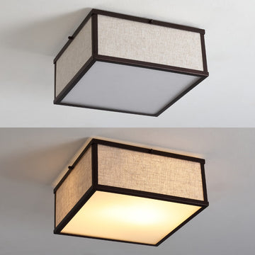 Grant 14.13" Minimalist Industrial Square Linen Iron LED Flush Mount - JONATHAN Y